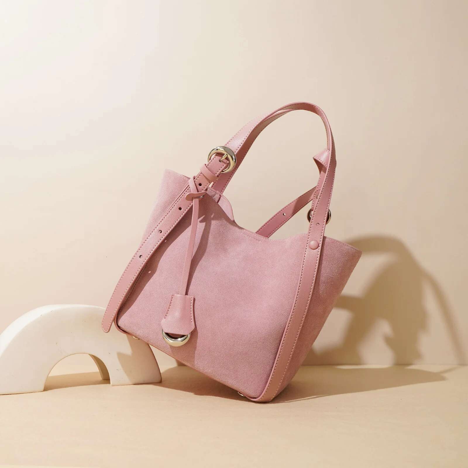 New Adjustable Handle Nubuck Trapeze Tote Wine Red Blue Matte Suede Cow Leather Women Handbag Niche Winter Shoulder Bag