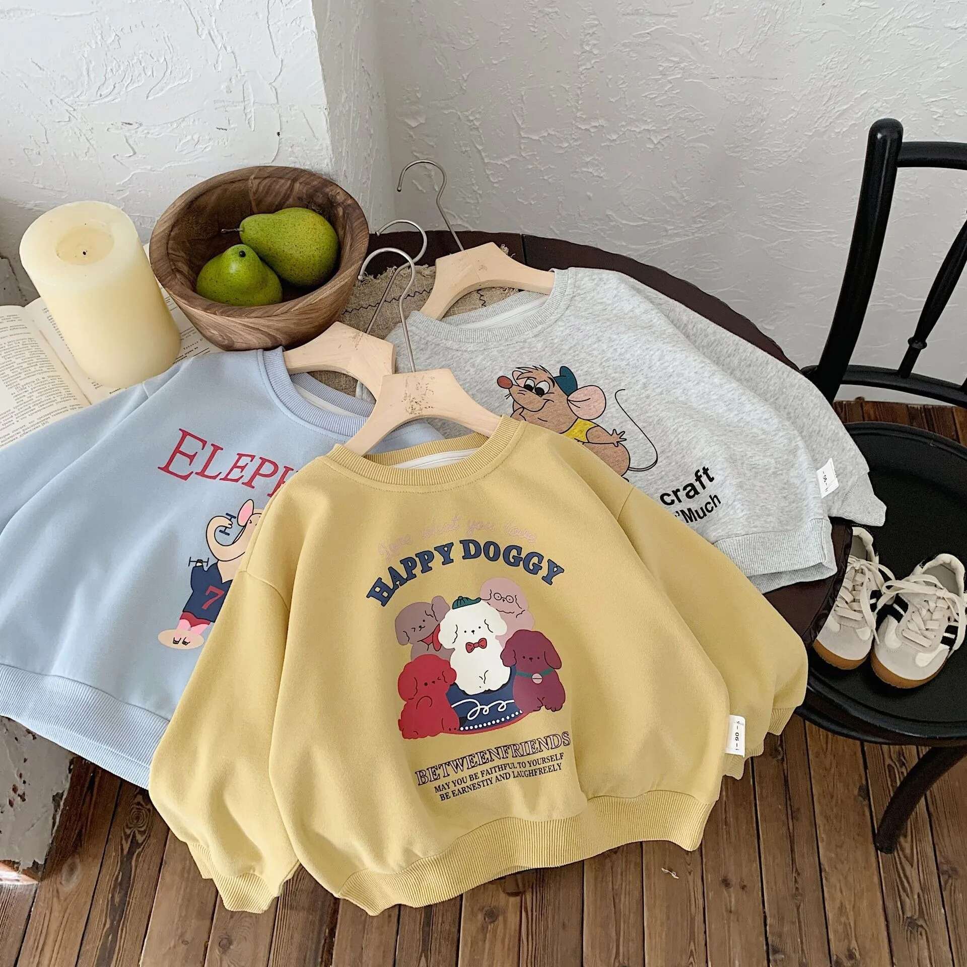 Ddmyshoesvip Autumn New Children Cartoon Print Long Sleeve Sweatshirt Cotton Boys Girls Casual Versatile Pullover Tops Kids Clothes