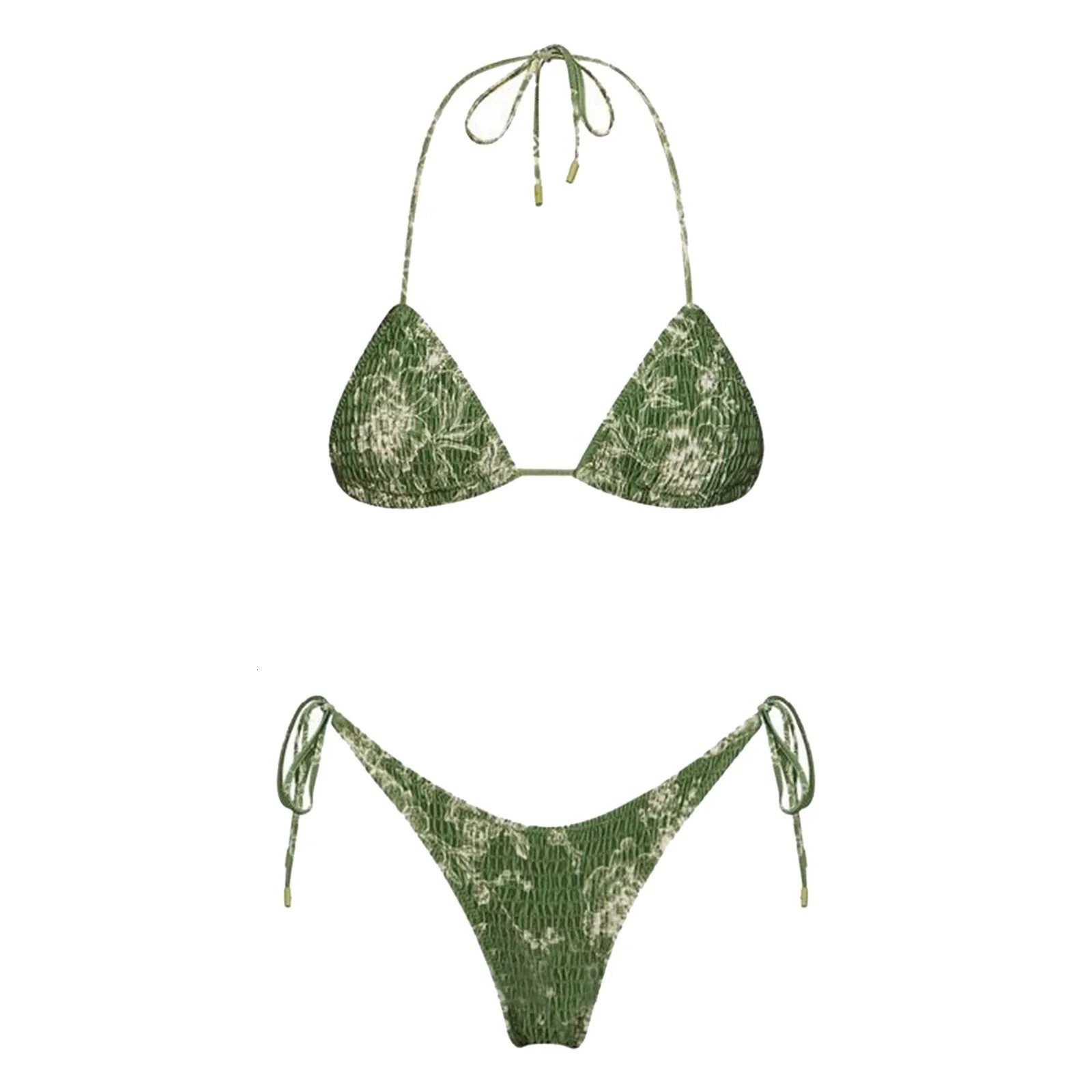 Womens s Sexy Bikini Swimsuit Stylish Tie-Dye Wrinkled Tankini Sets Halter Neck Lace Up Micro Bikini Swimwear Hawaiian Wear 250324