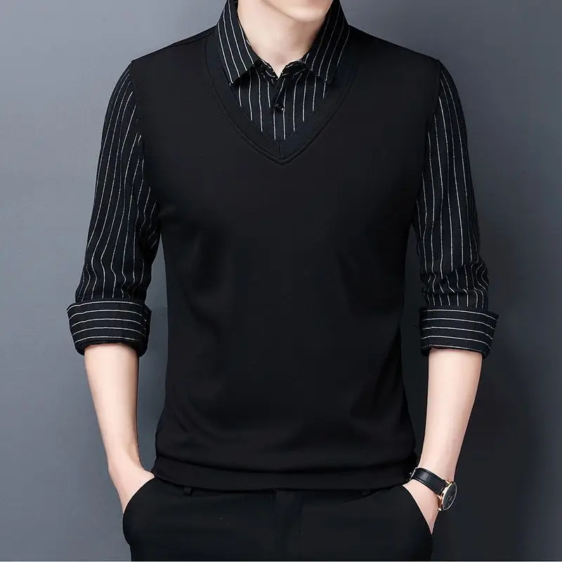 Smart Casual Formal Mens Polo Shirt Two Plaid Street Retro Clothing Spring and Autumn Fashion Long Sleeve Business Top 250326
