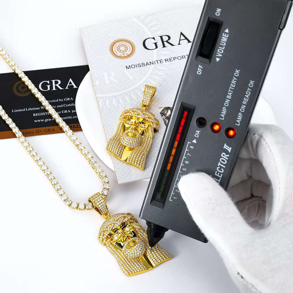Yellow Gold Color 925 Silver Jewelry Hip Hop Ice Out Gra Cuban Tennis Necklace Chain Mossanite Moissanite Jesus Pendant