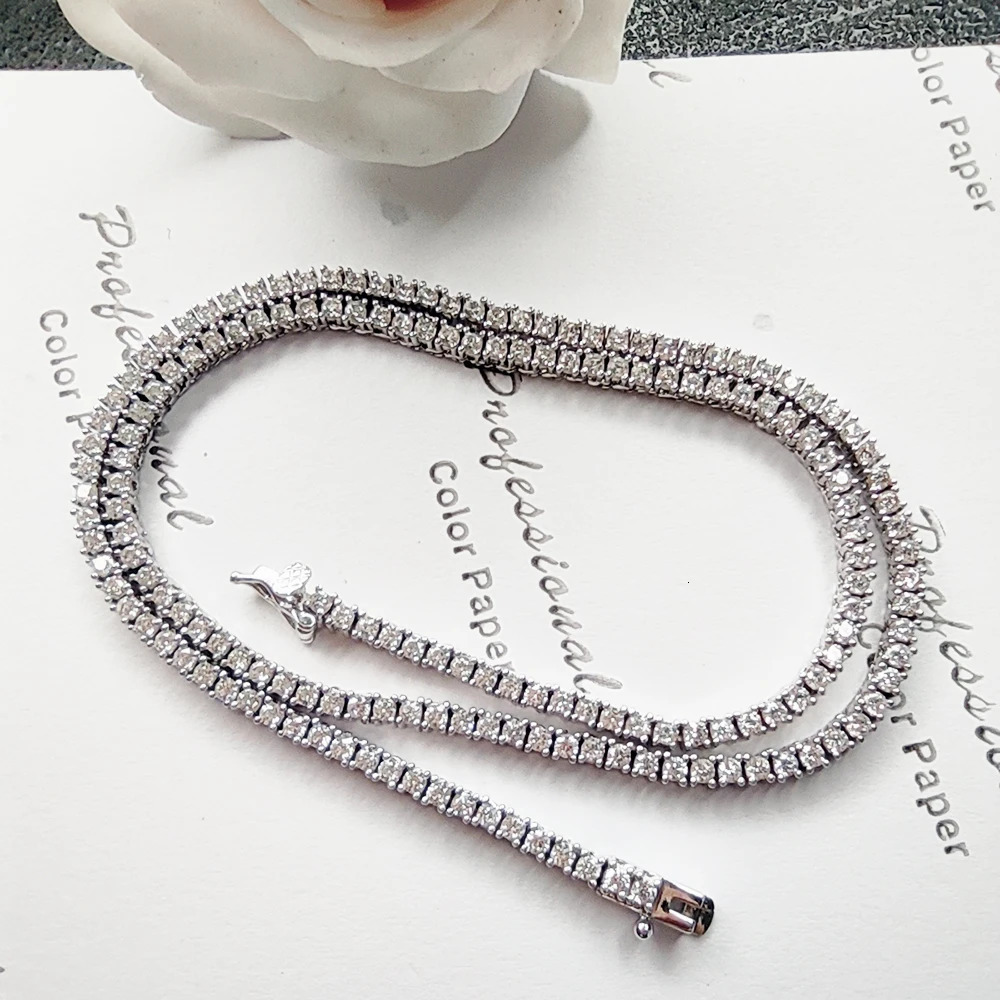 41CM 16 inches Eternal Engagement Wedding Necklace Exquisite Jewelry 925 Pure Silver 2mm Cubic Zircon Tennis 250317