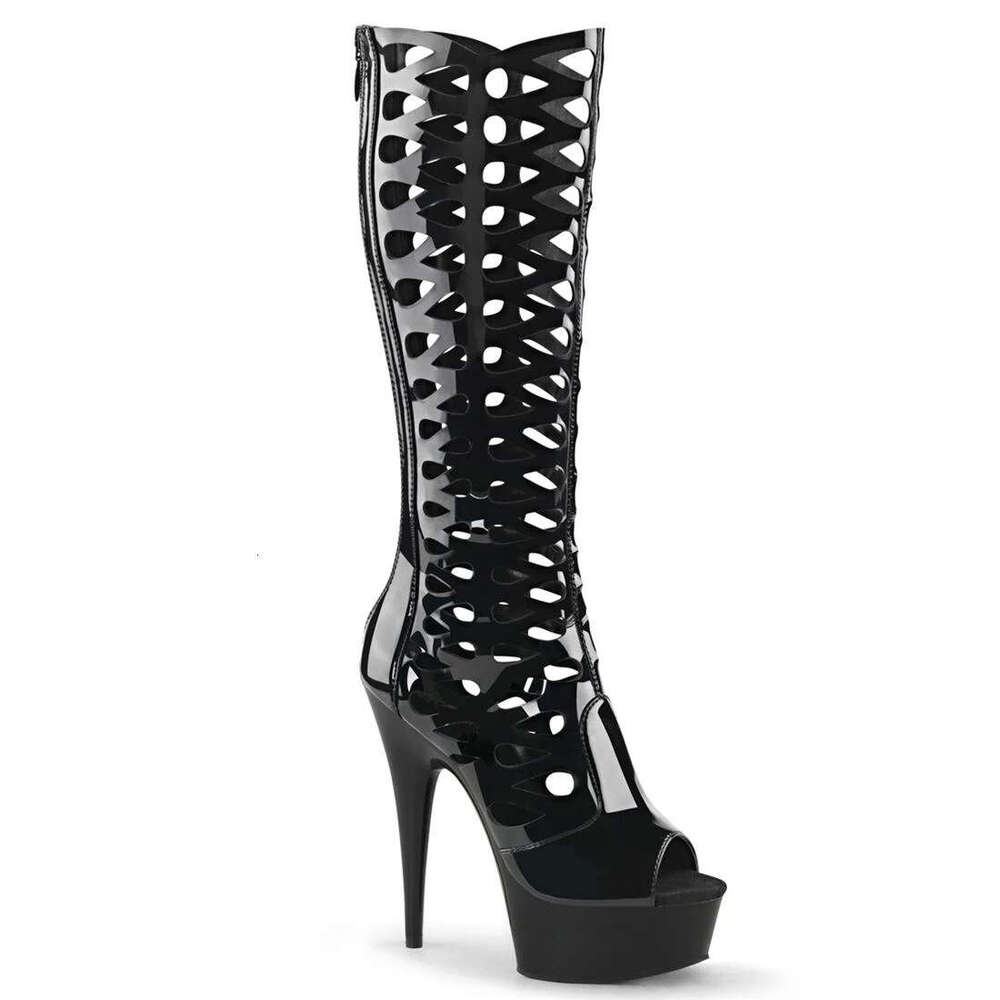 High Heel Cm Hollow Out Back Zipper High Heeled Steel Dance Slim Heel Long Boots Fashionable And Trendy High Tube Boots