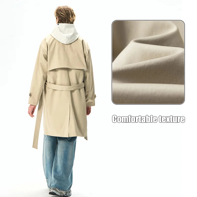 Mens jackets spring mens trench coats mens streetwear windproof trench coats mens solid business casual loose long coats 250324