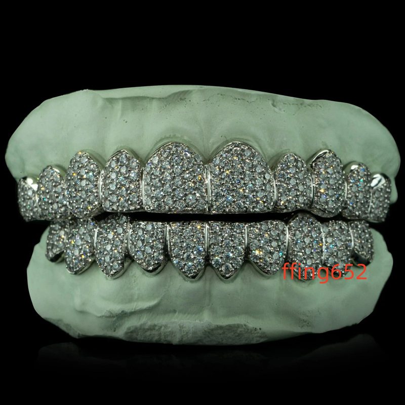 Blues RTS Bling Iced Out Moissanite Teeth Grillz Sterling Silver S925 Custom Moissanite Honeycomb Teeth Grillz for Fine Jewelry