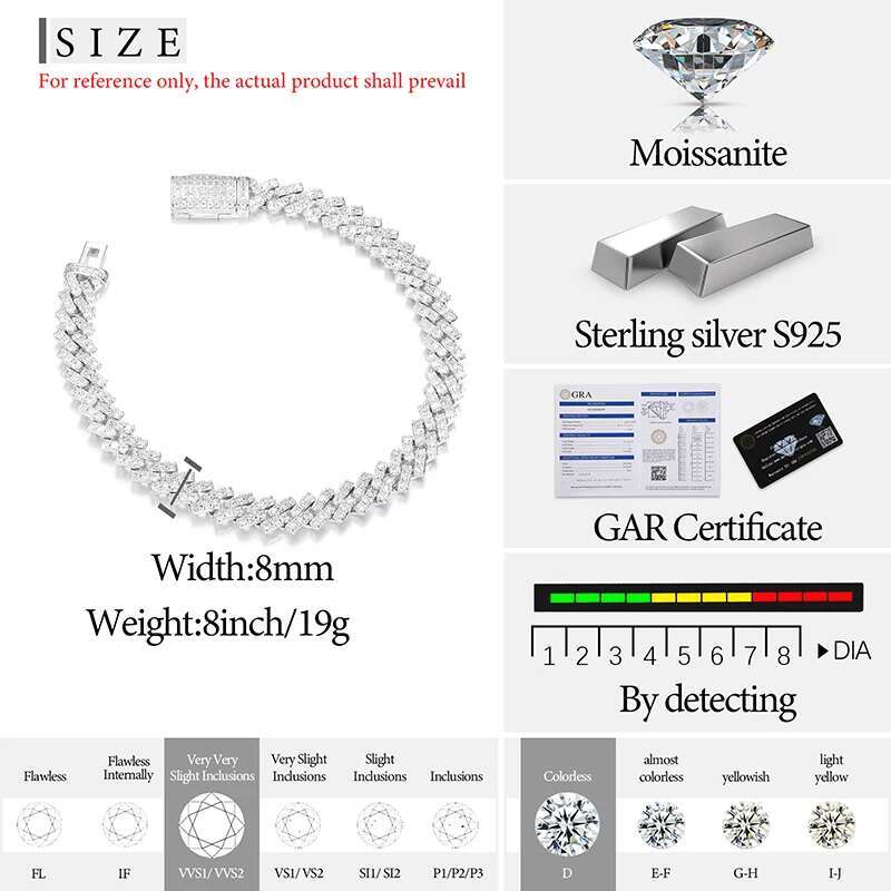 Fine Jewelry Unisex Cuban Chain Necklaces Moissanite Iced Out Chain 10mm 8mm 6mm Hip Hop Jewelry