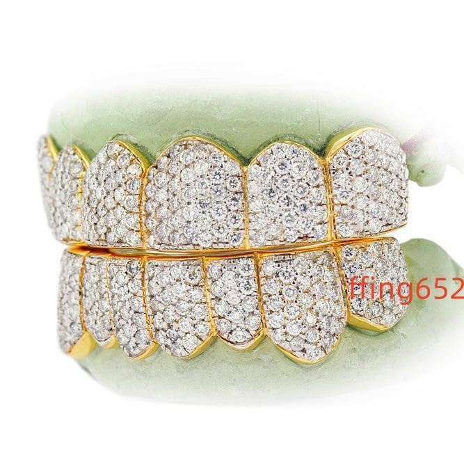 10k Yellow Gold 8 top and 8 bottom Moissanite teeth Grillz for fashion jewelry