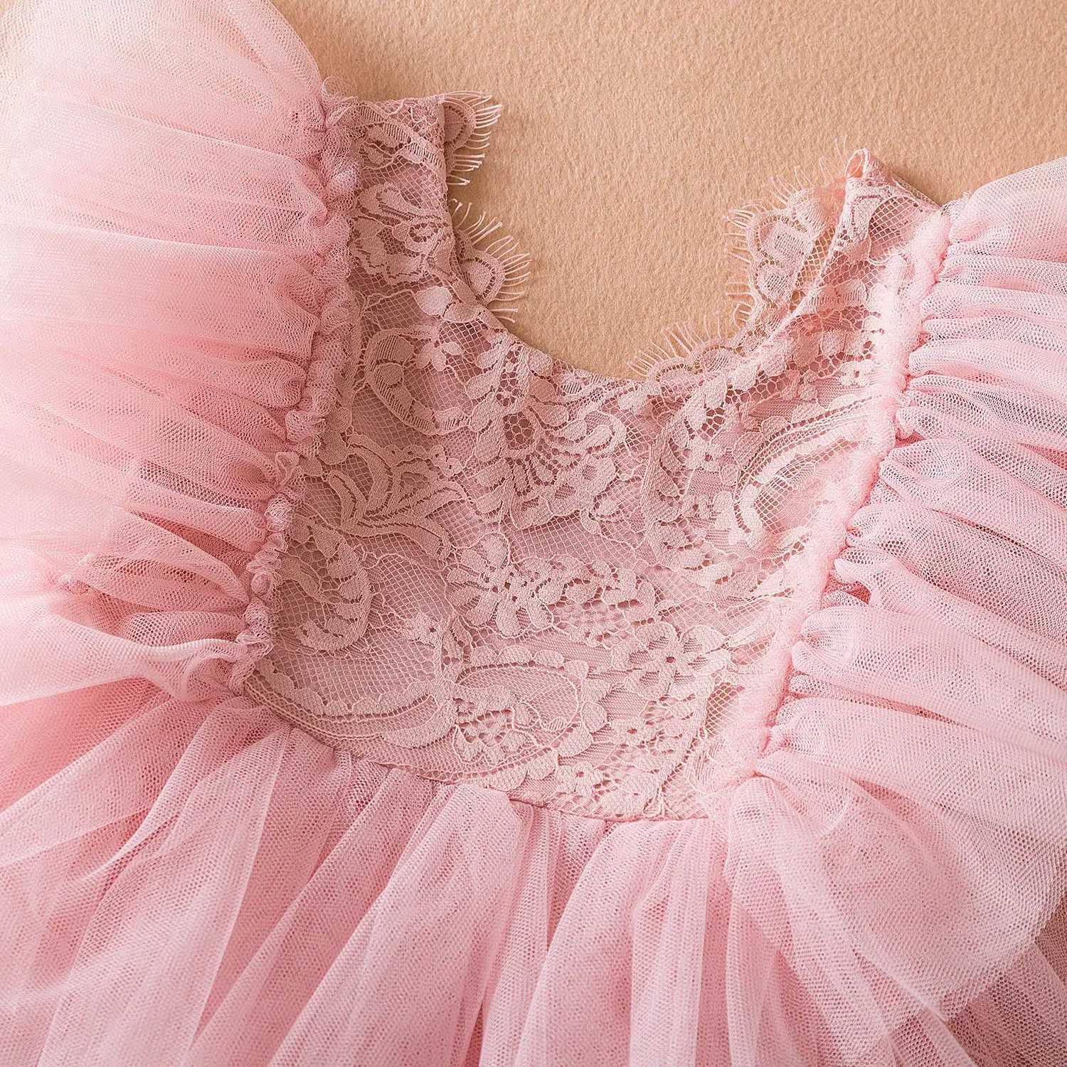 Ruffles Baby Girls Summer Dress 1-5 Year Old Lace Preschool Childrens Princess Dress Flower Girls Wedding Birthday Tutu Dress W250326