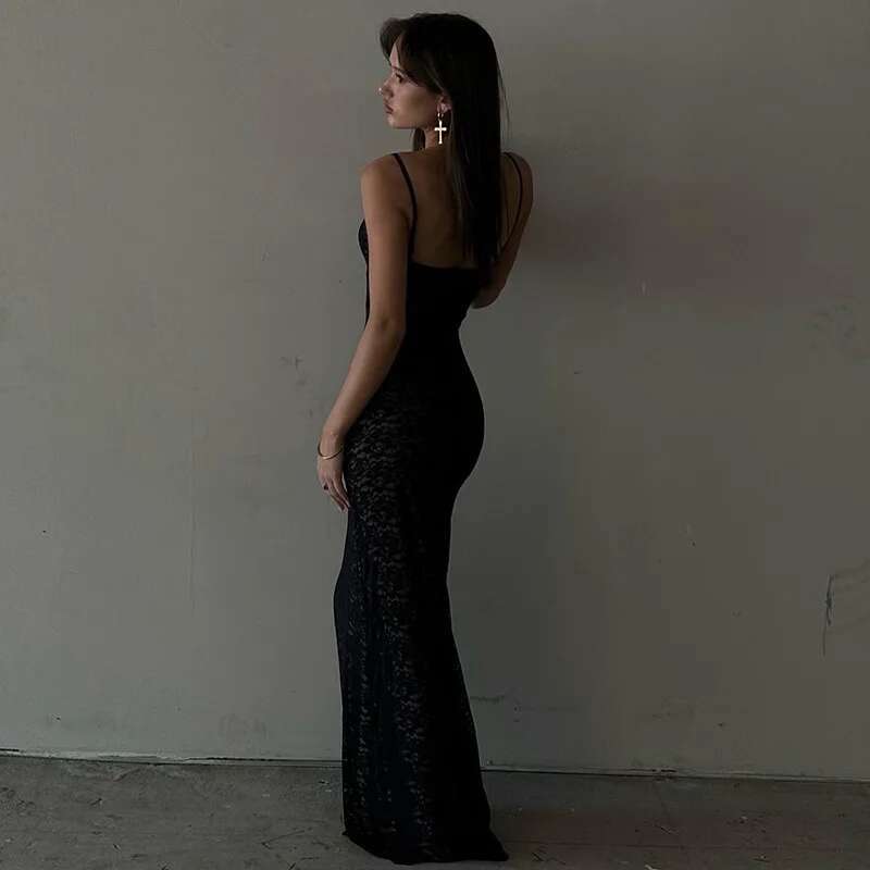 Dongdumaoyi Franse Stijl Elegante Sexy Holle Ontwerp Lange Jurk Backless Lage Hals Taille Cincerende Riem C