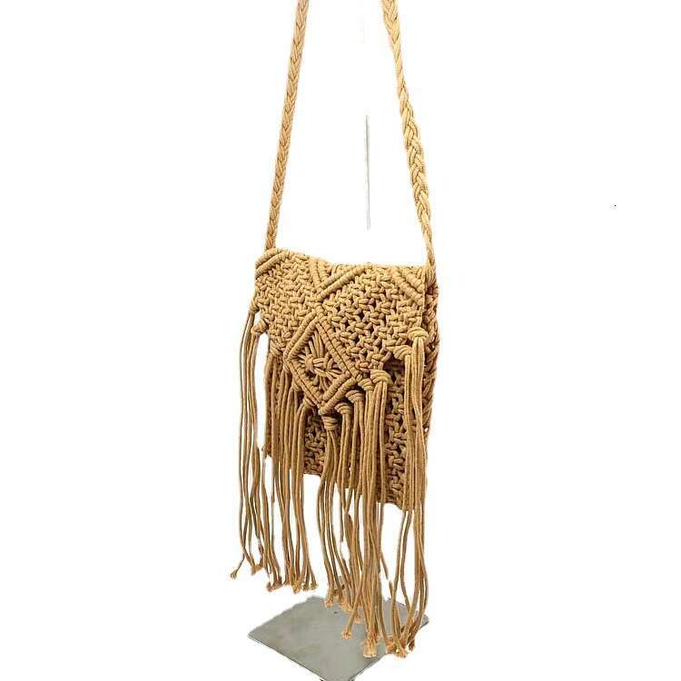 2022 Spring New Fresh Sweet Luggage Leather Stripe Flip Cotton and Hemp Tassel Women's Shoulder Bag