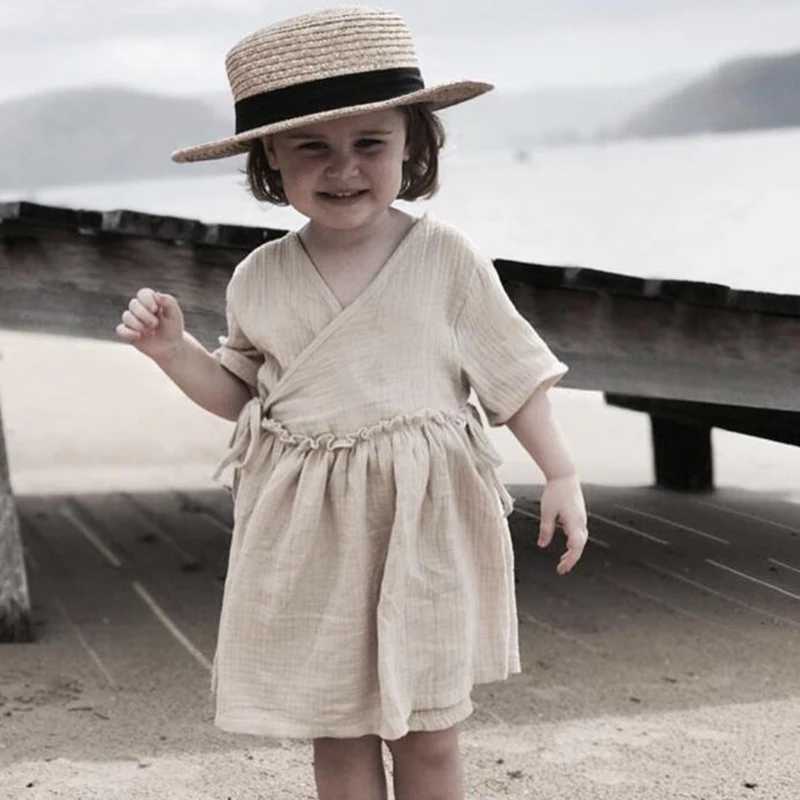 New summer baby girl dress European and American childrens girl dress casual linen clothing pleated sweet princess dress W250326