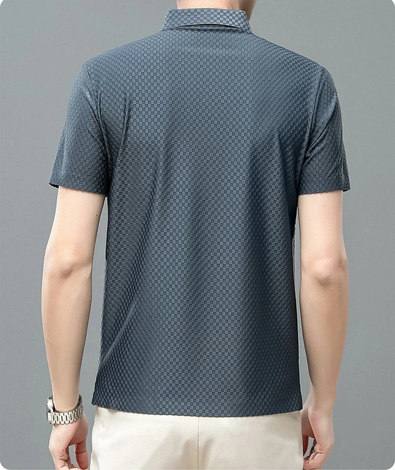 Fitting elegant checkered summer mens Tshirt 2024 highquality casual slim fit top 250326