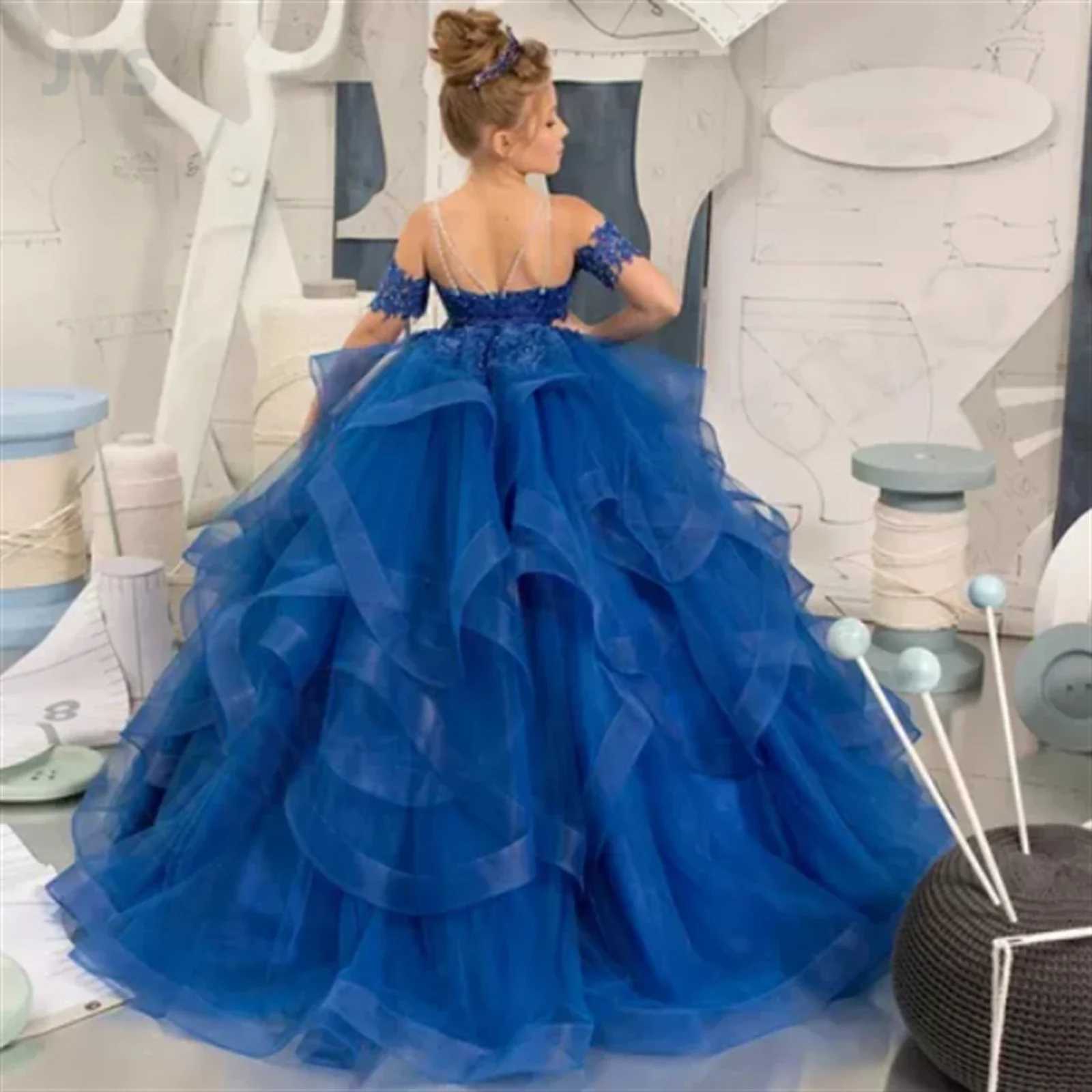 Customized floral girl dress ball dress sheer shoulder birthday wedding Par dress sweet 16 first piece of Communion dress W250326
