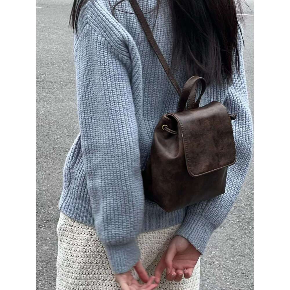 42 Same texture compact American brown backpack, new Instagram minimalist and versatile shoulder bag