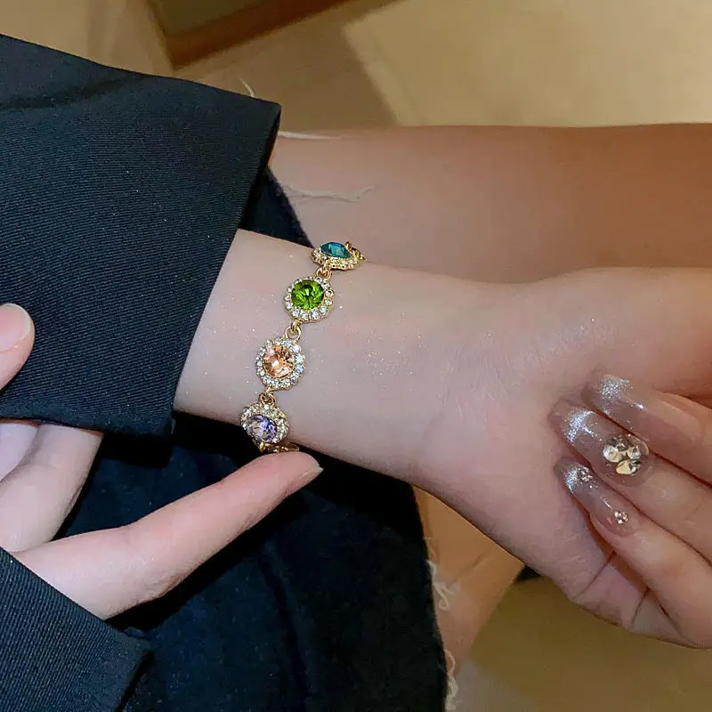 Fashionable and exquisite crystal colored gemstone womens bracelet suitable for birthdays weddings parties jewelry gifts 250326