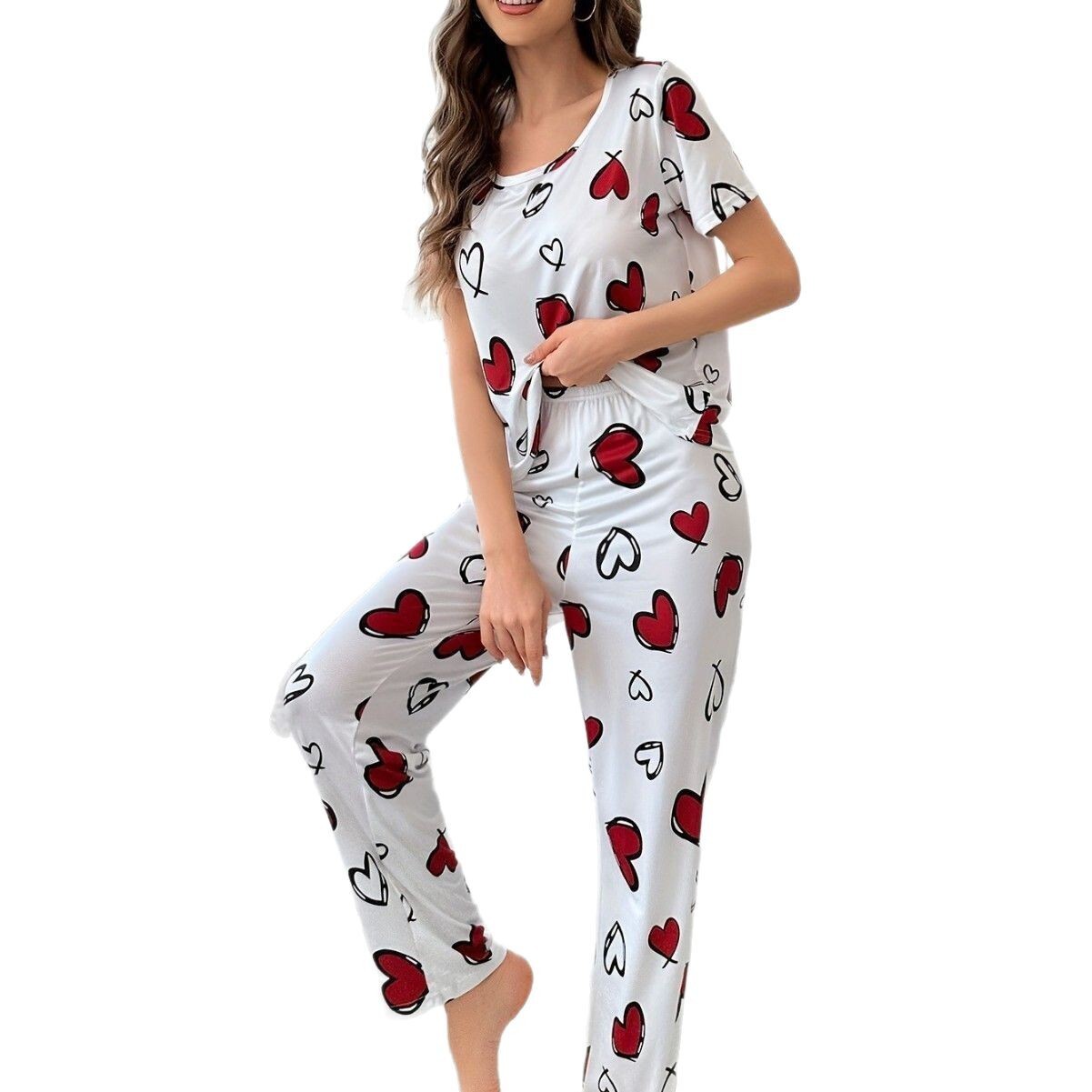 Spring/Summer New Women's Short sleeved Long Pants Home Fury Set Pamas