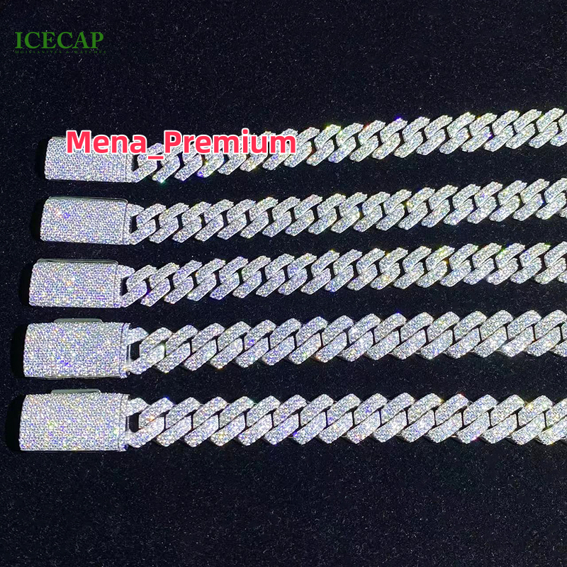 8mm 10mm 12mm 13mm 14mm 15 mm Miami Cuban Link Chain Necklace 925 Silver Moissanite Cuban Link Necklace for Men