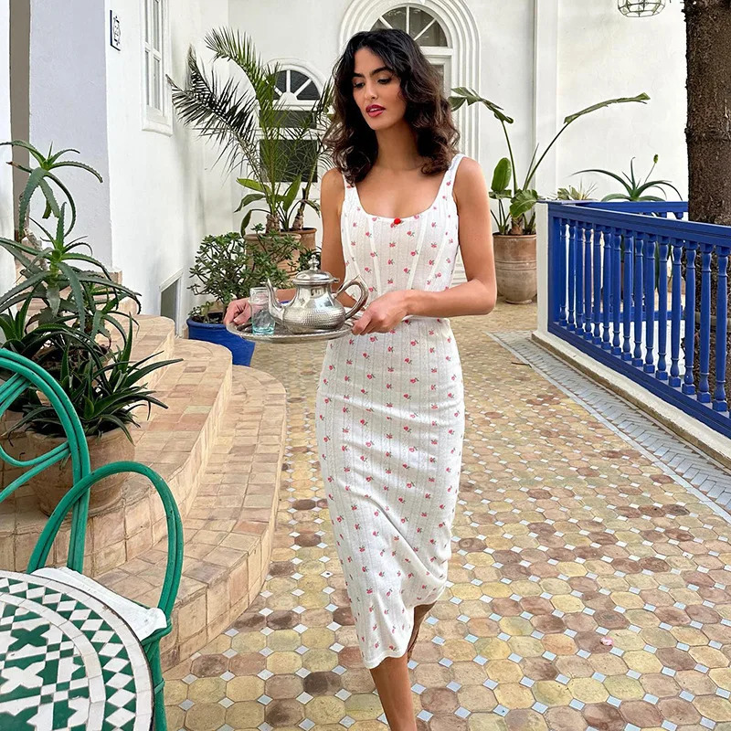 Womens Solid Sleeveless Short sleeved Long Skirt 2-piece Set Summer White Printed Y2K Set 250321