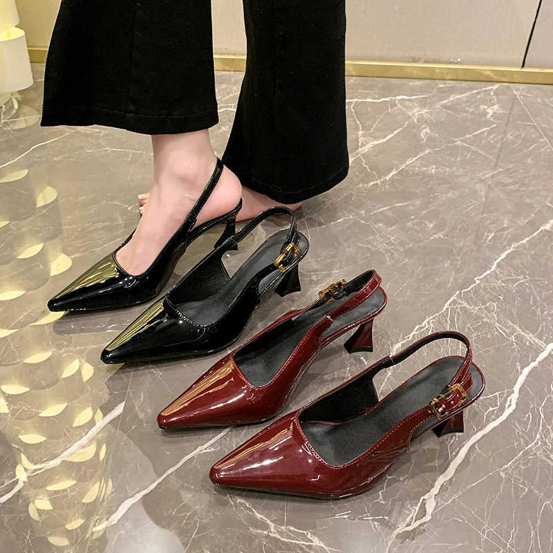 Wens 7cm and 9cm Single Shoes with H Expose Your H Pointed Tip High H Wen Patent Leather Black Red Shoes Wen Z250326