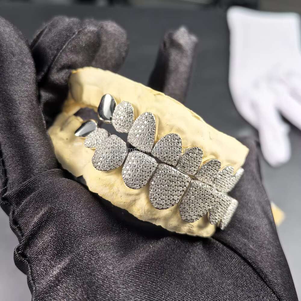 Custom Personal Jewelry Iced Out VVS Moissanite Diamonds Inlaid 925 Sterling Silver Hip Hop Gold Plated Grillz for Teeth Brace