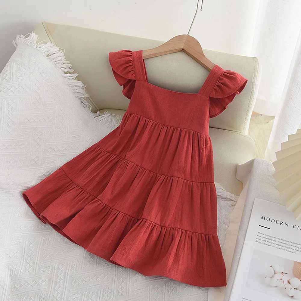 Bear Leader Girl Dress 2023 Summer New Casual Girl Sleeveless Ruffle Princess Dress Cute Solid Color Fashion Dress W250326