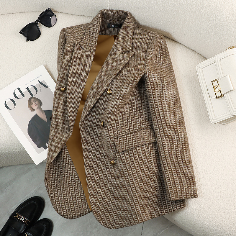 Wool jacket women 2024 new autumn and high-end temperament loose plus casual gray suit top for winter