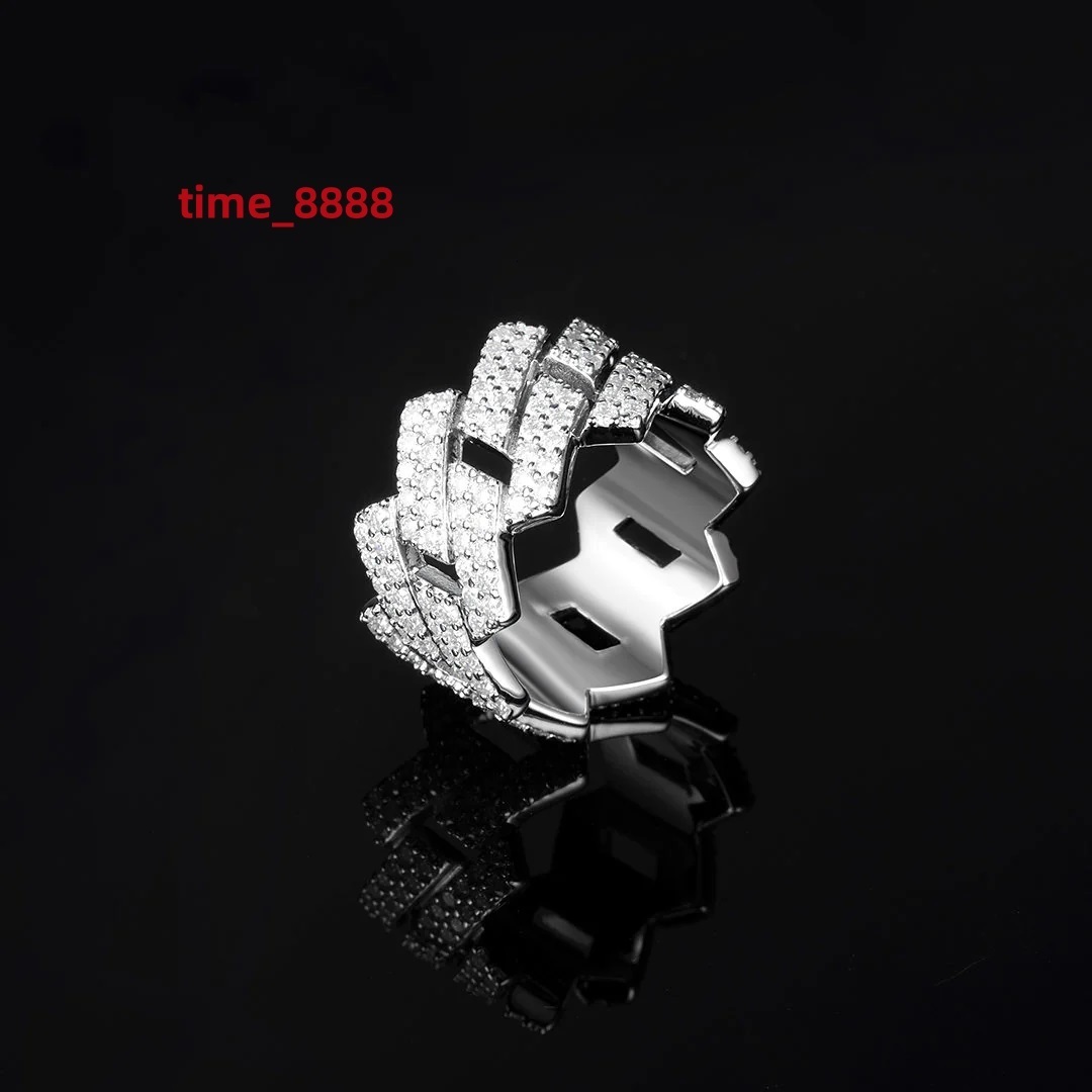 Exquisite Fully Iced Out MOISSANITE PRONG CUBAN LINK 925 STERLING SILVER RING for Man