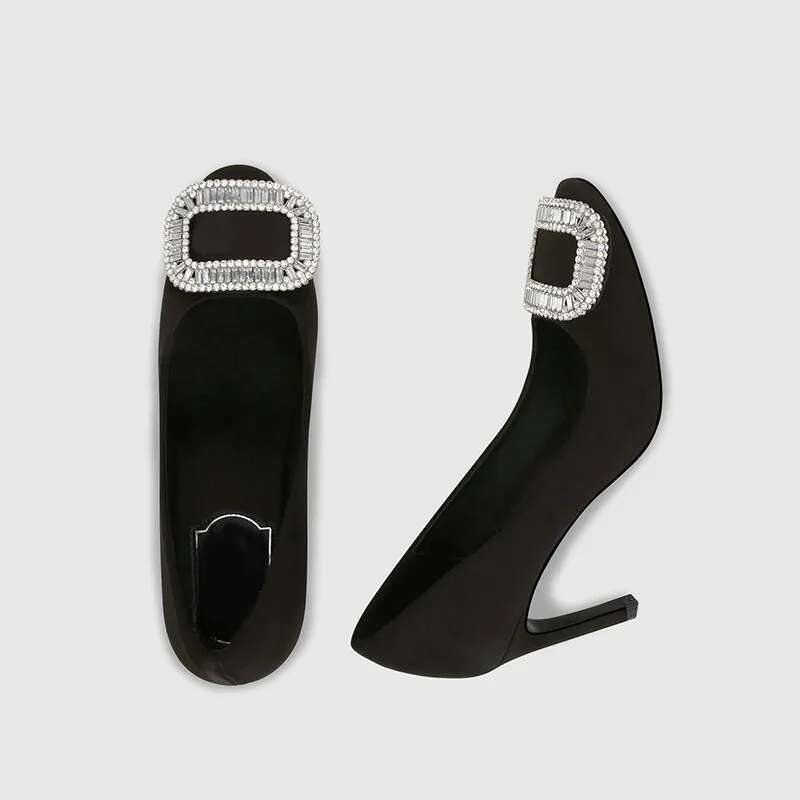 2025 Satin Pumps Slim Heel For Women Buckle Rhie Heels Red Wedding Round Head Professional Work Shoes