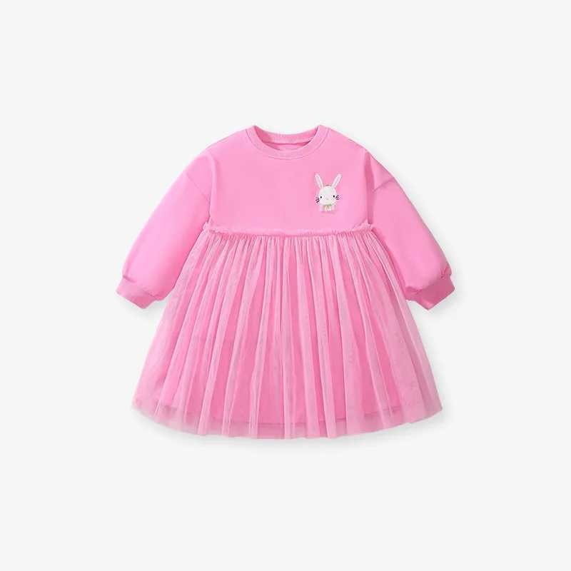 Spring/Autumn 2025 European and American Sled Girl Long Sleeve Mesh Dress 2-7 Year Childrens Cotton Princess Dress W250326