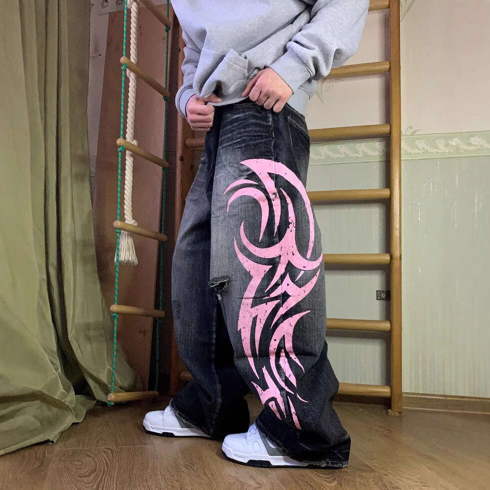 Jaded London American Vibe Printed Jeans For Men And Women, High Street Design, Floor Length Pants
