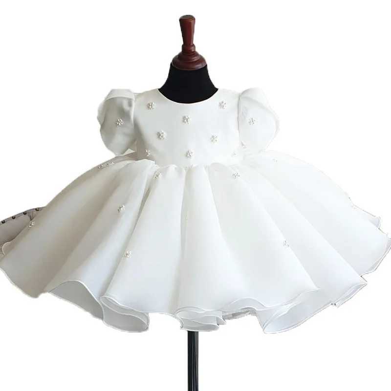 Girl Spring and Autumn New Year Baby White Round Neck Sweet Princess Dress W250326