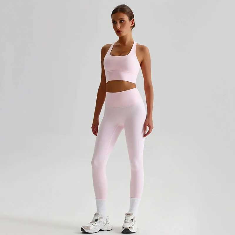Naked feeling yoga set womens fitness sportswear 2-piece shoulder strap sports bra high waist gym leg exercise set activity suit W250326