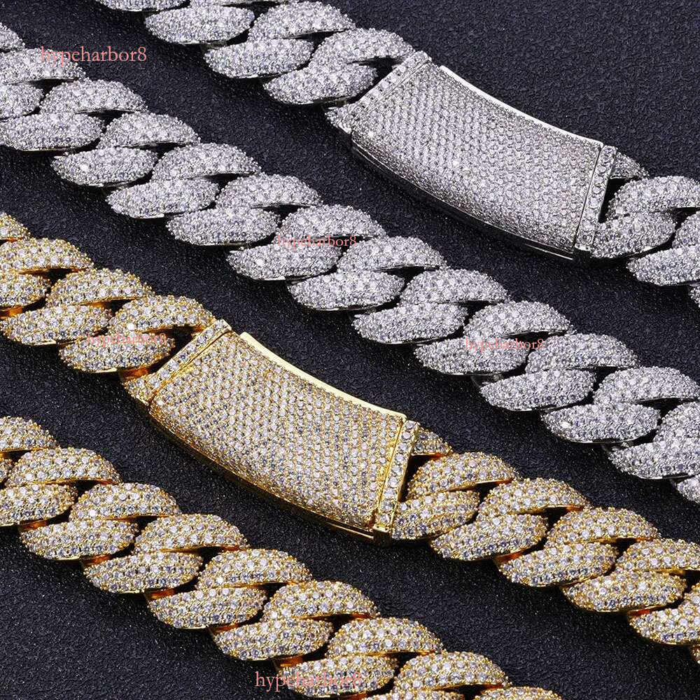 moissanite chain cuban k chains necklace 20mm stainless steel plated gold sier width 3 row iced out hop hip jewelry necklaces bracelet free shipping