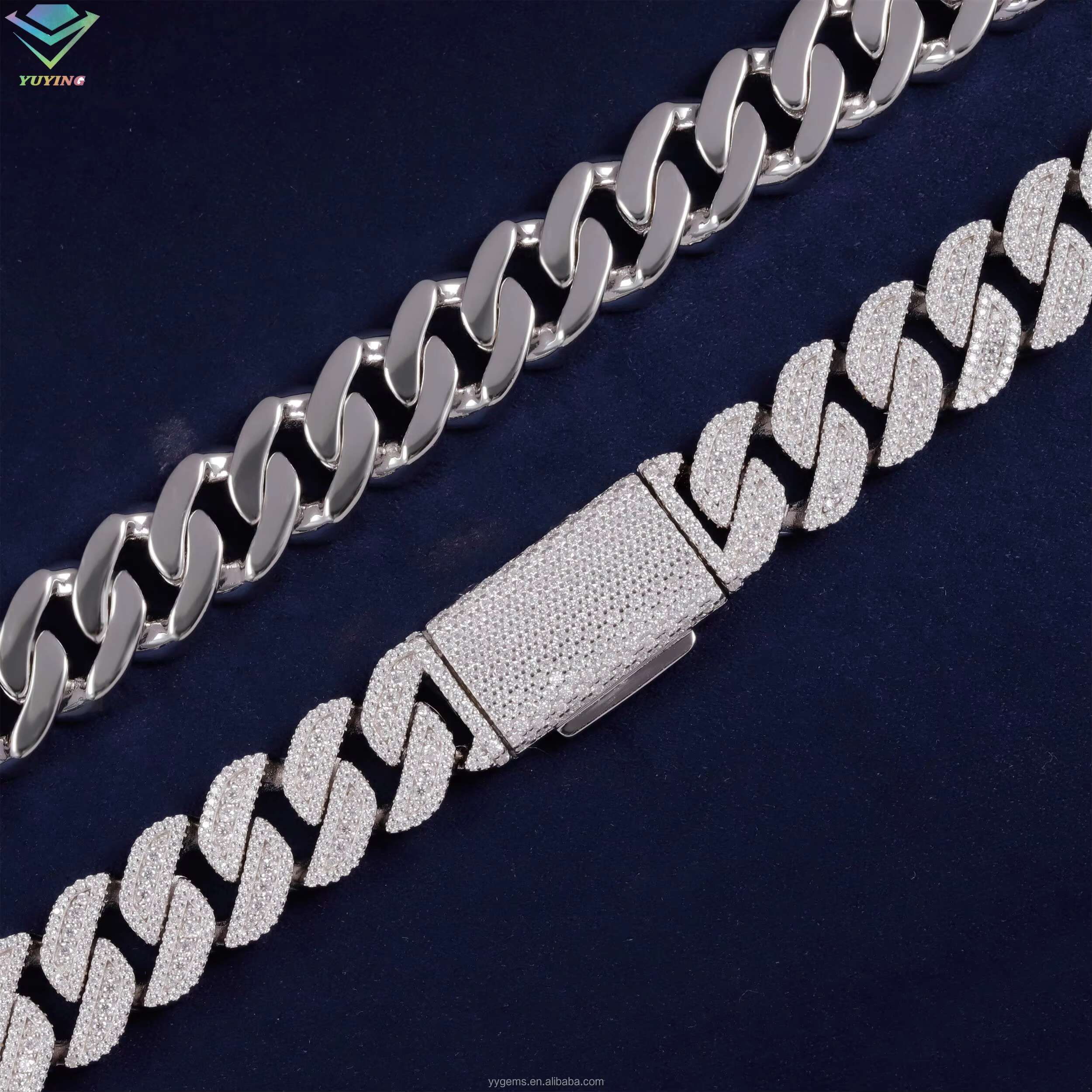 100% Pass Diamond Tester Moissanite Chain Necklace 13mm 15mm S925 Silver VVS Moissanite iced out Diamond Cuban link Chain