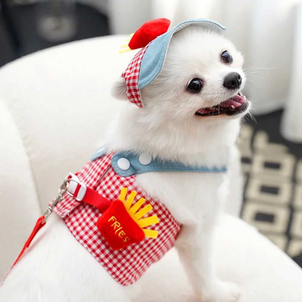 Pet French fries chest and back towing rope set four season cat and dog clothing outdoor activity sun hat supply dog harness X250326