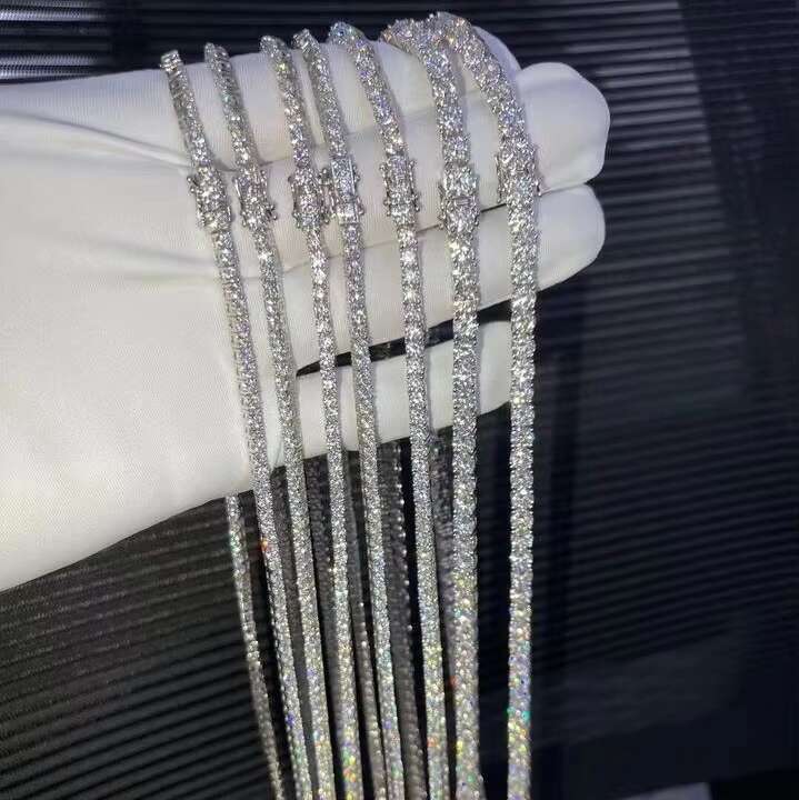 Hip Hop 925 Sterling Silver 3mm 4mm 5mm 6.5mm VVS Moissanites Diamond Necklace Moissanite Tennis Chain