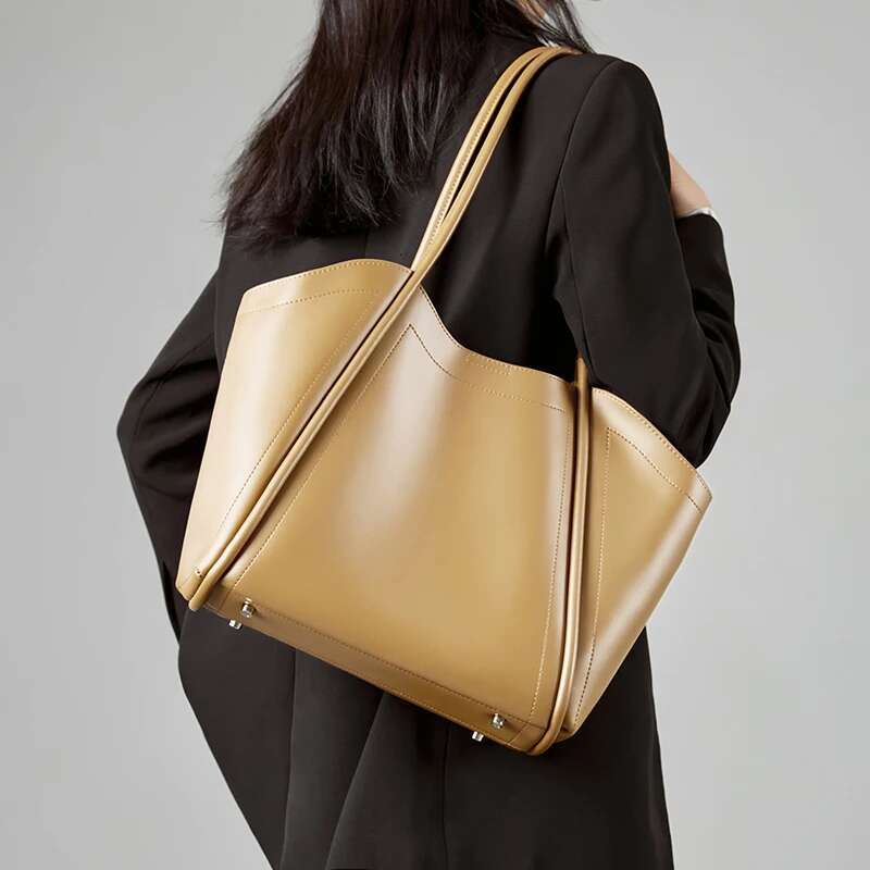 Women's Genuine Leather Bags Elegant Shoulder Tote Bag Fashion Commuter Soft Cowhide Handbag Large Capacity Practical Handbags