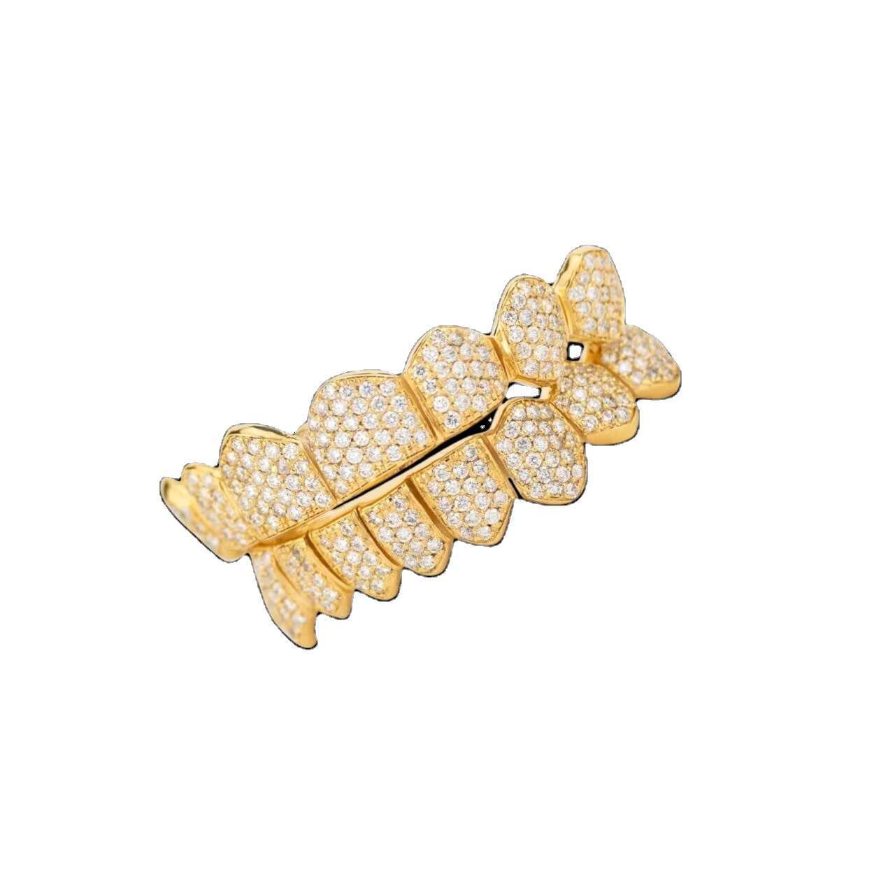Hip Hop 925 Silver Tooth Grillz Moissanite Diamonds Fashion Jewelry Gold Plated Teeth with Fine Piercing Accessories