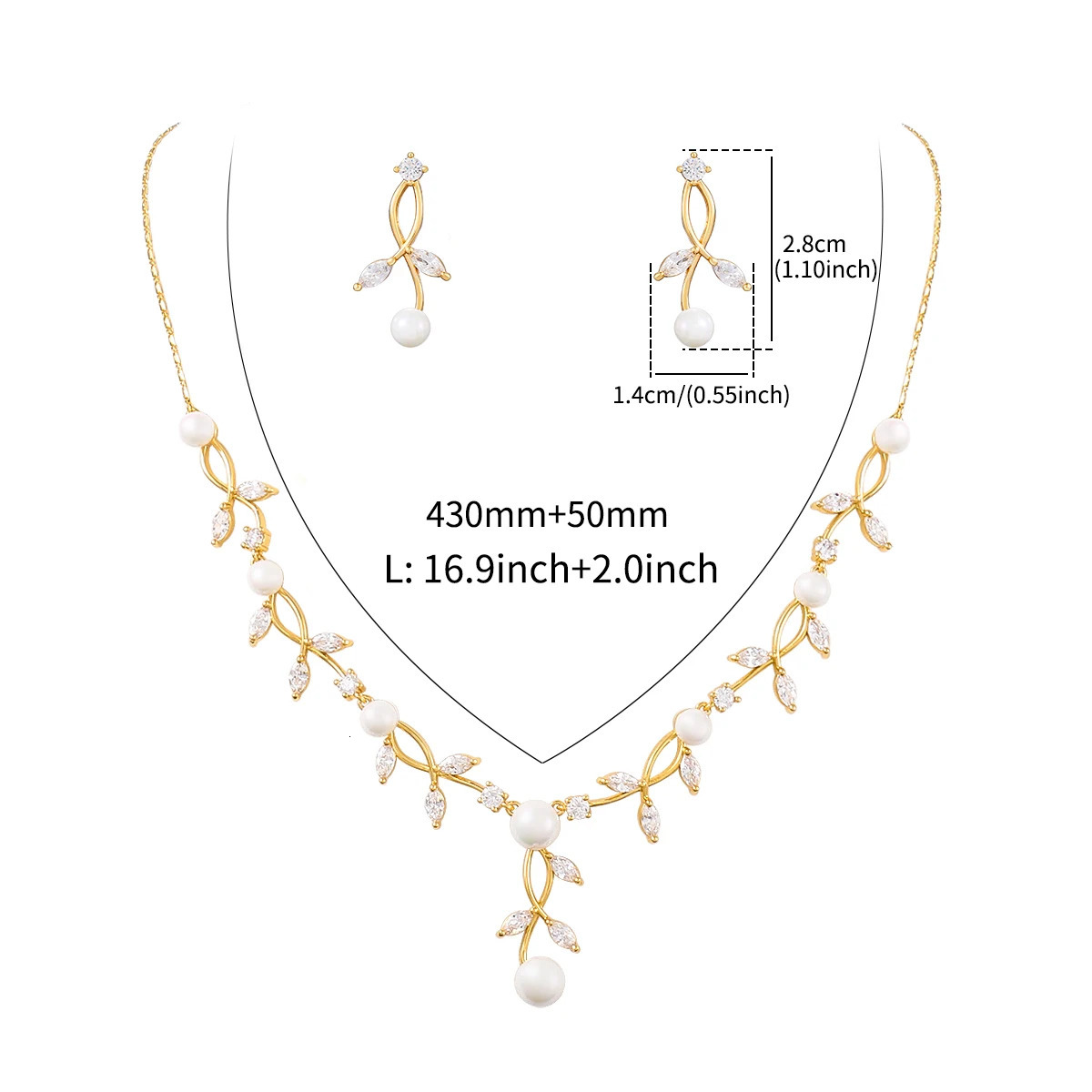 WEIMANJINGDIAN Elegant Cubic Zirconia and High Quality Shell Pearl Vine Necklace Earrings Wedding or Prom Jewelry Set 250318