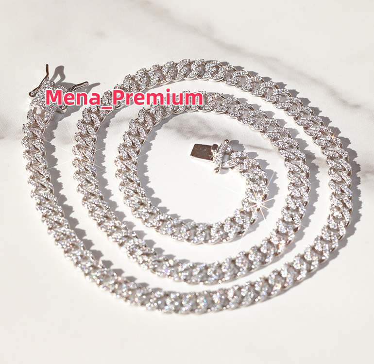 VVS D Color Moissanite Diamond Necklace Hip Hop Single 925 Silver Necklace men Cuban Miami Chain Iced Out tennis link Chain
