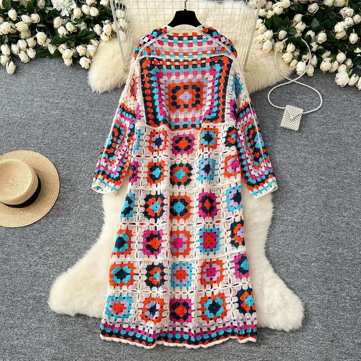 Basics Long Sleeves Vintage Hollow Out Hook Wer Chic Embroidered Knitted Cardigan Top Bohemian Vacation High Street Clothing