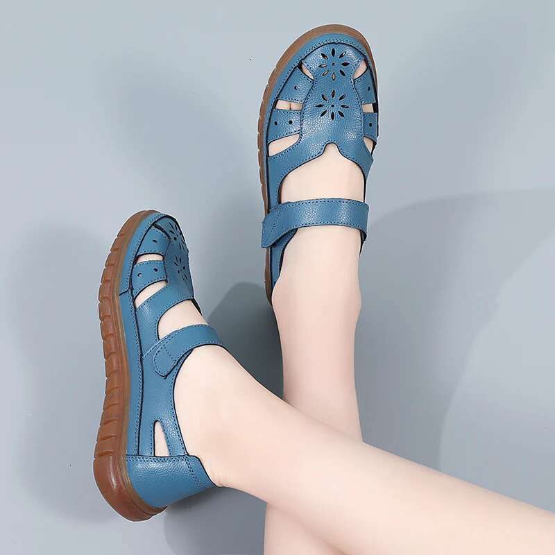 2025 Summer New Women's Breathable Leather Sandals, Women's Comfortable Designer Fashion Flat Shoes, Walking Slippers, Open toed Beach Women