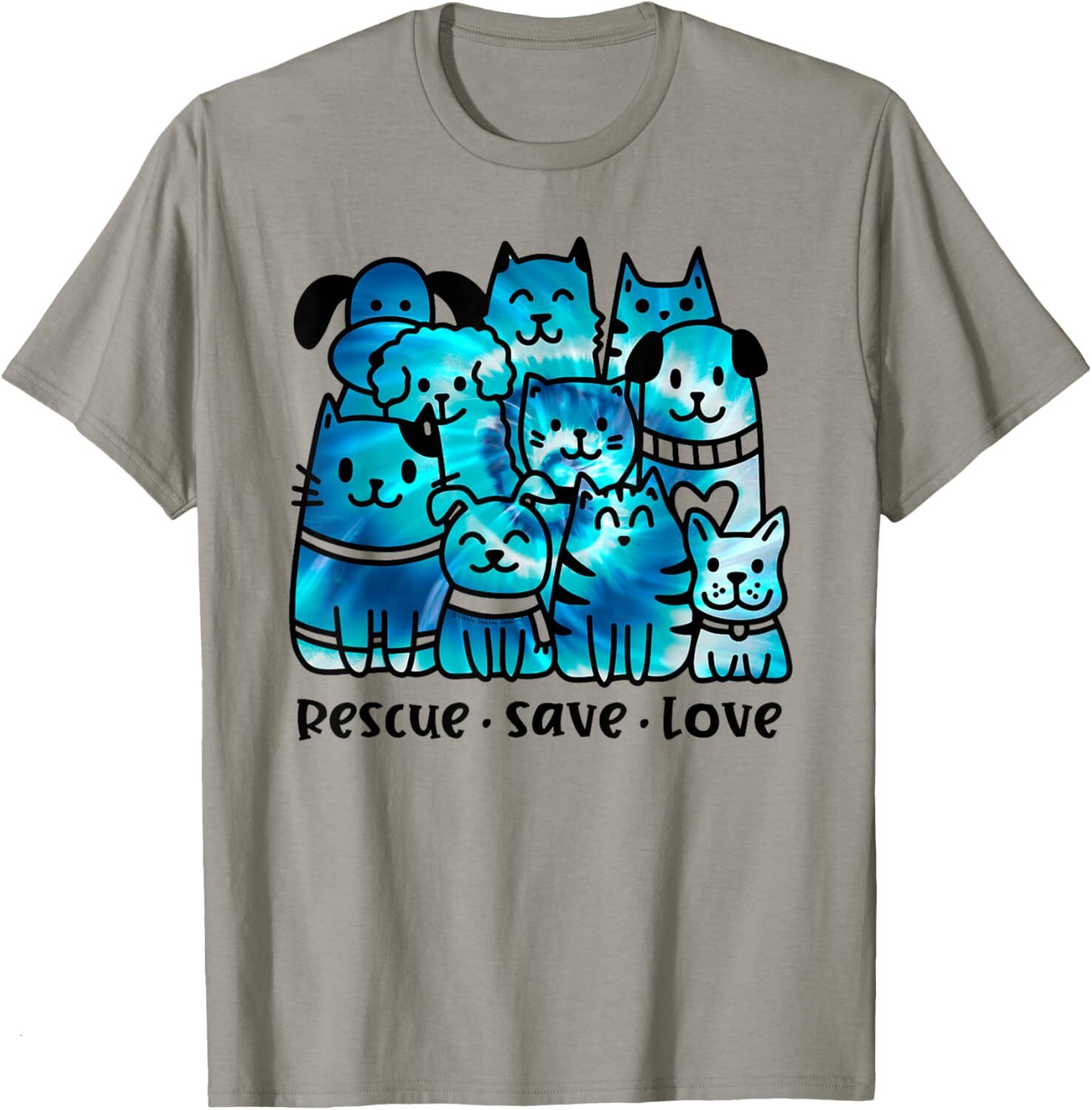 T shirt for Mens Rescue Save Love Cute Tie Dye Animal Rescue Dog Cat Lovers t Graphic Tee Casual Tops Clothes Short sleeve cool simple