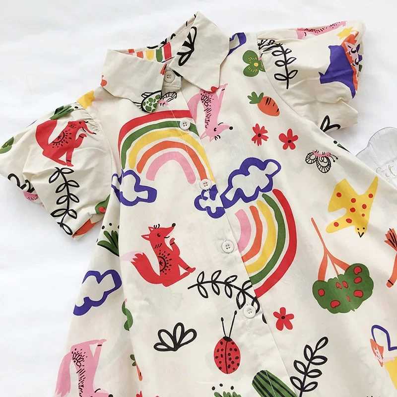 2-8T Childrens Baby Dress Summer Clothing Short Sleeve Rainbow Graffiti Printed T-shirt Fashion Baby Clothing W250326