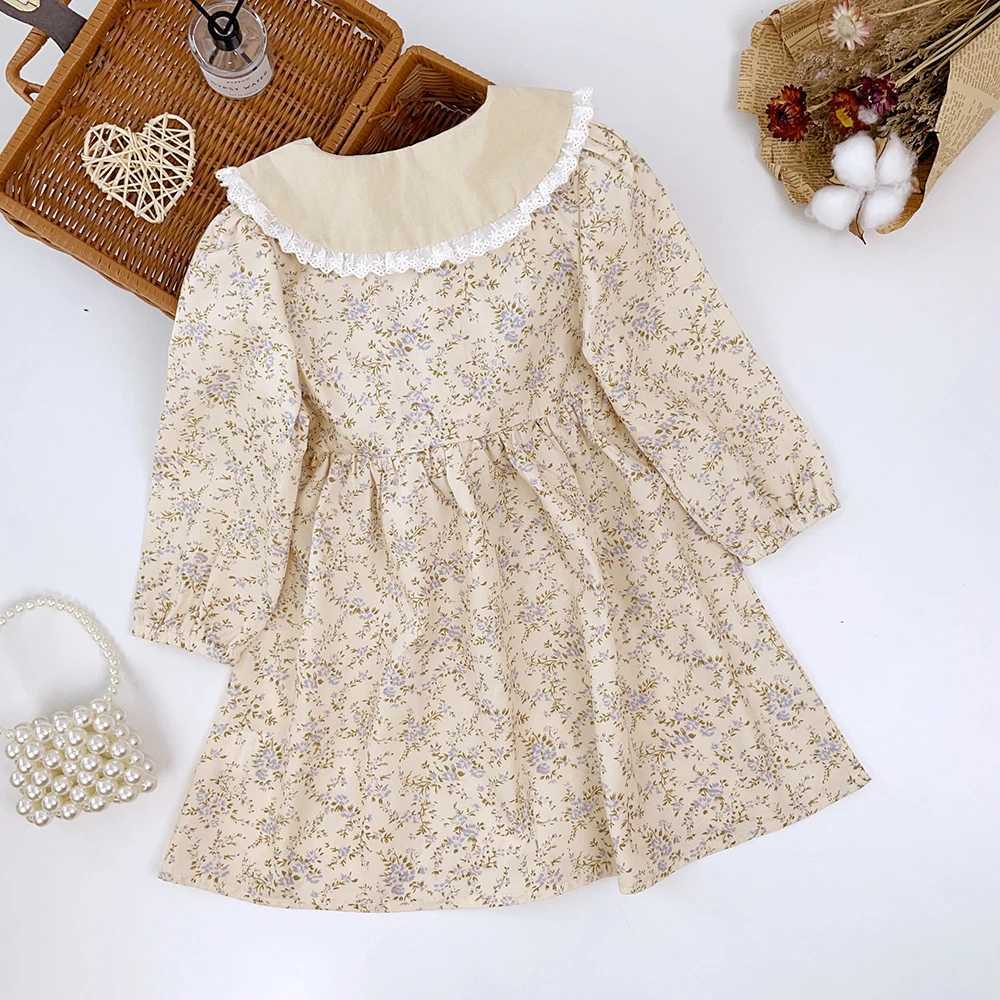 Bear Leader Girl Flower Dress Autumn Fashion 2023 Lace Down Flower Princess Dress Childrens Casual Autumn Clothing W250326