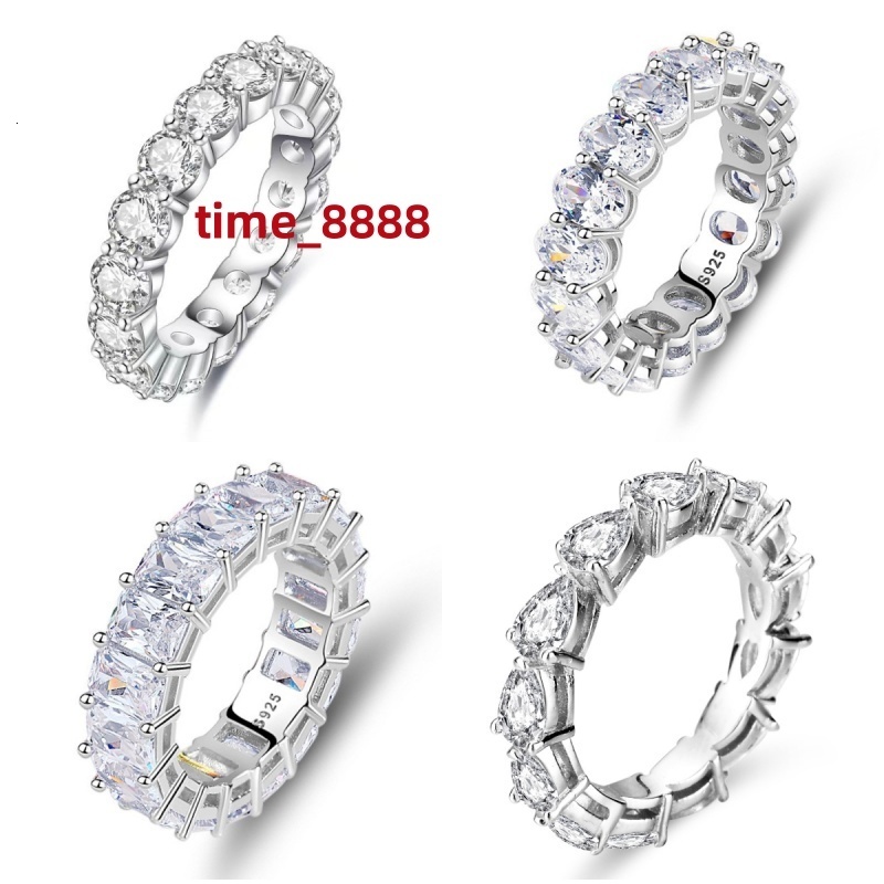 925 Sterling Silver Moissanite Diamond Ring 4mm Full Moissanite Elegant Luxurious Jewelry Accessory Row Moissanite Rings