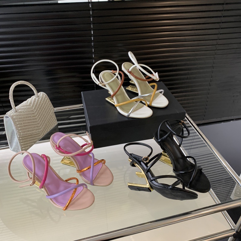 2025 New Product Star Same Style~Irregular Women's Shoes Colorful Cross Belt Color Matching Temperament High Heel Sandals for Women