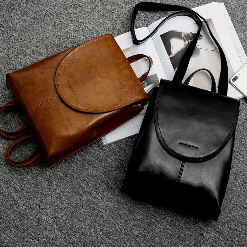 Genuine Leather Women Backpack Waxed Cowhide Female Vintage Rucksack College School Student Books Bag Shoulder Bags For Ladies