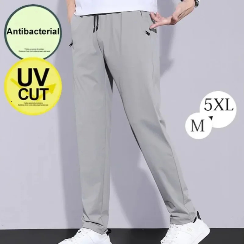 Mens summer silk casual pants ultrathin fast drying elastic breathable straight loose outdoor sports 250326