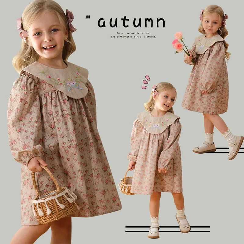 New Spring 2025 sisters Costume 2-7Yrs Girls Par Dress Long Sleeve Cotton Print Childrens Princess Dress Childrens Clothing W250326